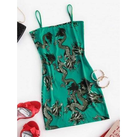 Dragon Print Oriental Cami Mini Dress