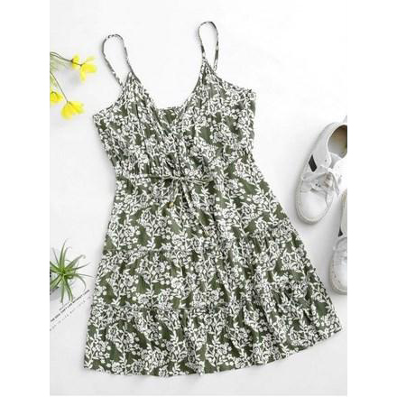 Cami Tiny Floral Drawstring Surplice Dress